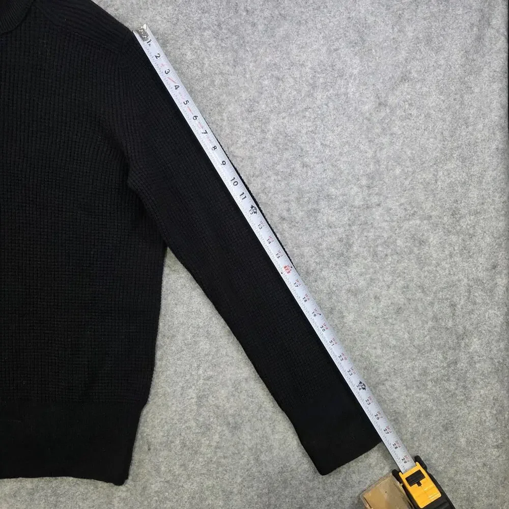 Banana Republic Sweater‎ Mens Large Black 1/4 Zip Mock Neck Merino Waffle Knit